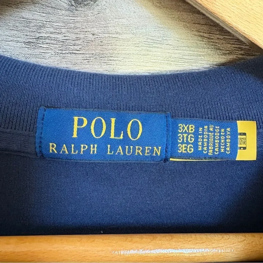 Ralph Lauren Navy Blue Long Sleeve Classic Polo Shirt 3XB Preppy Sporty Luxury
